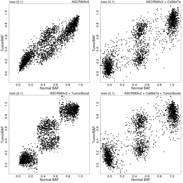 betaT vs betaN in a region of homozygous deletion
(0,1)